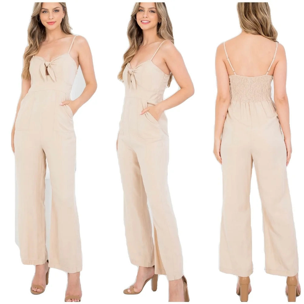 ILLA ILLA Adorable Cream Tencel Straight Leg Sweetheart Jumpsuit - Picture 9 of 10